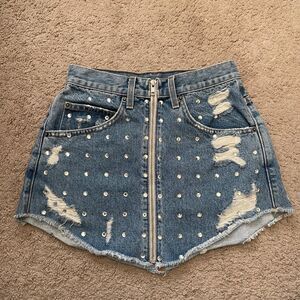 Carmar Cuntry Diva Rhinestone Denim Mini Skirt - size 26 waist
